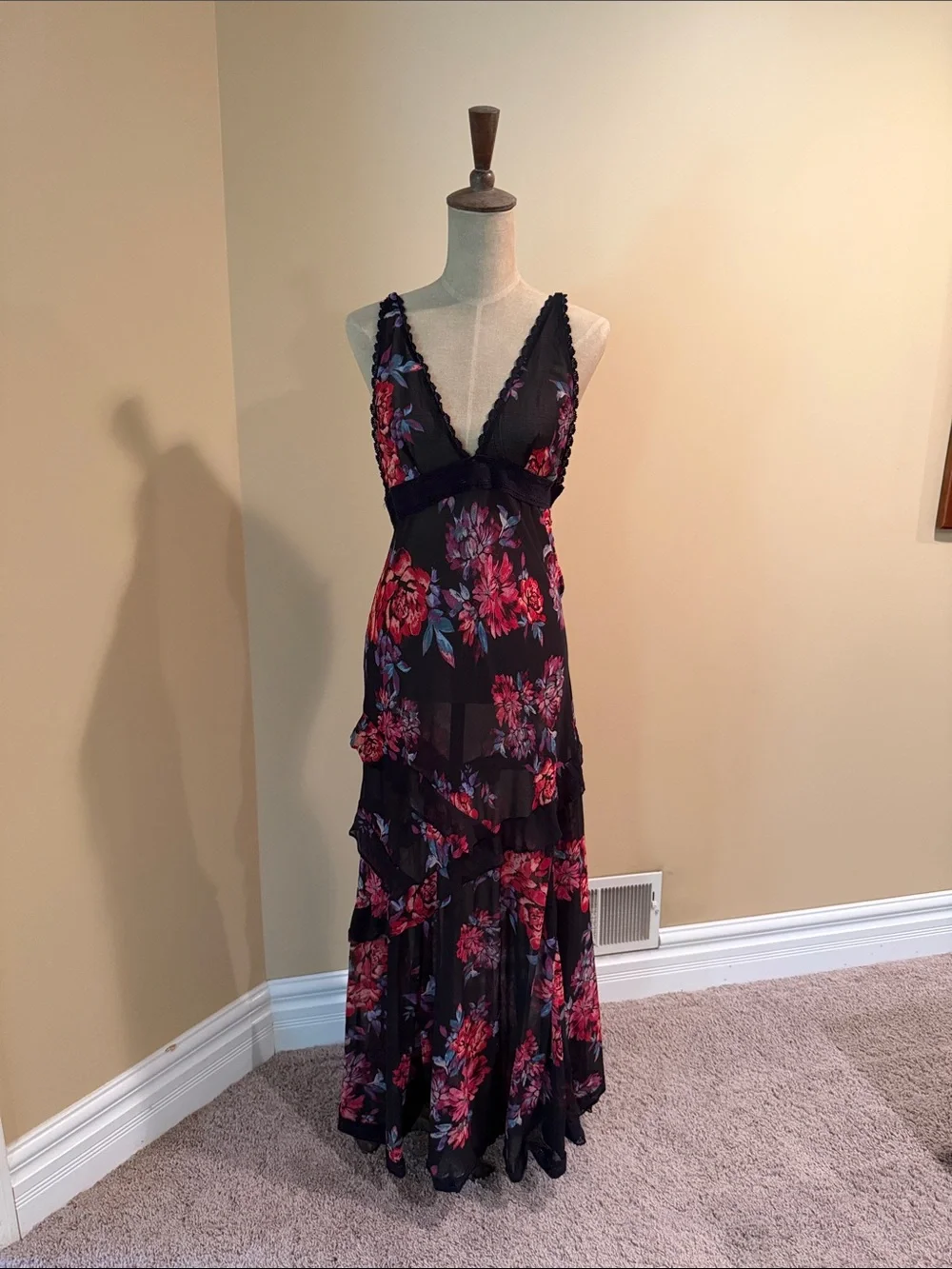 Free People Stay Awhile Sleeveless Maxi Dress in Black Combo